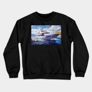 Luxurious Super Yacht Cruising Through The Crystal Clear Waters Crewneck Sweatshirt